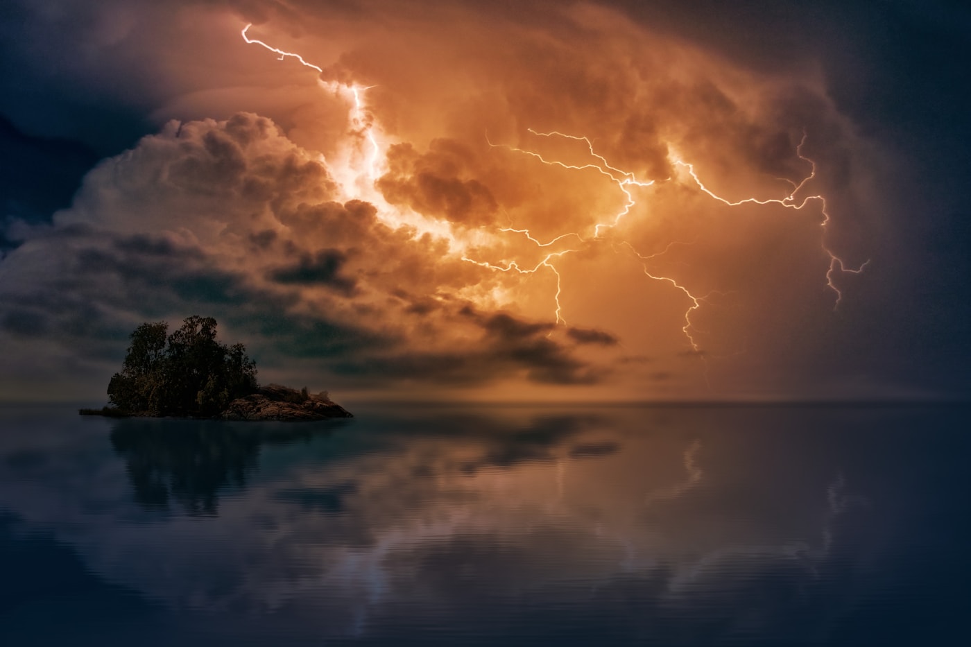 A severe storm and lightning over water