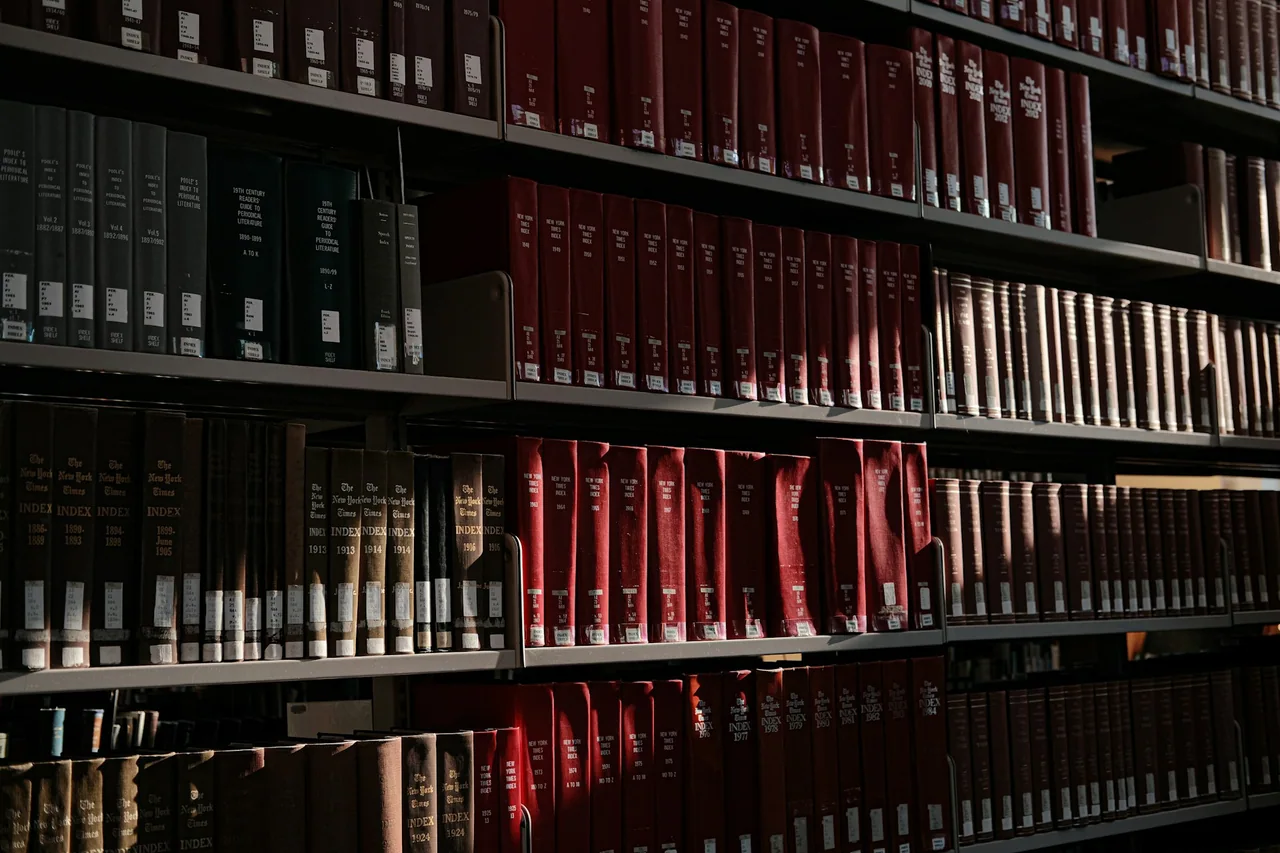 Sunlight on bookshelves in a university library