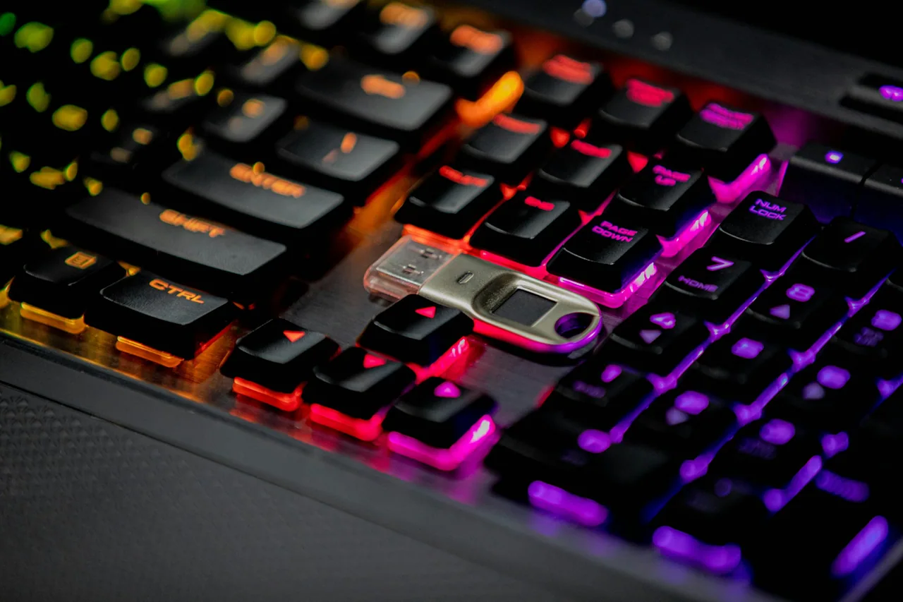 FIDO2 security key beside keyboard