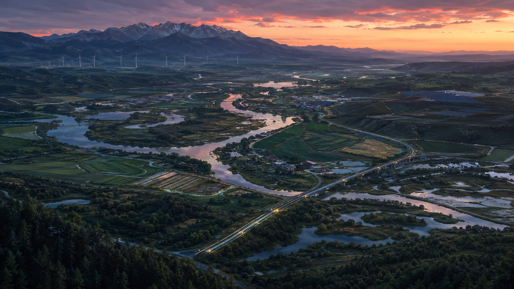 Water, food, renewable energy and mobility connected across a future regional landscape